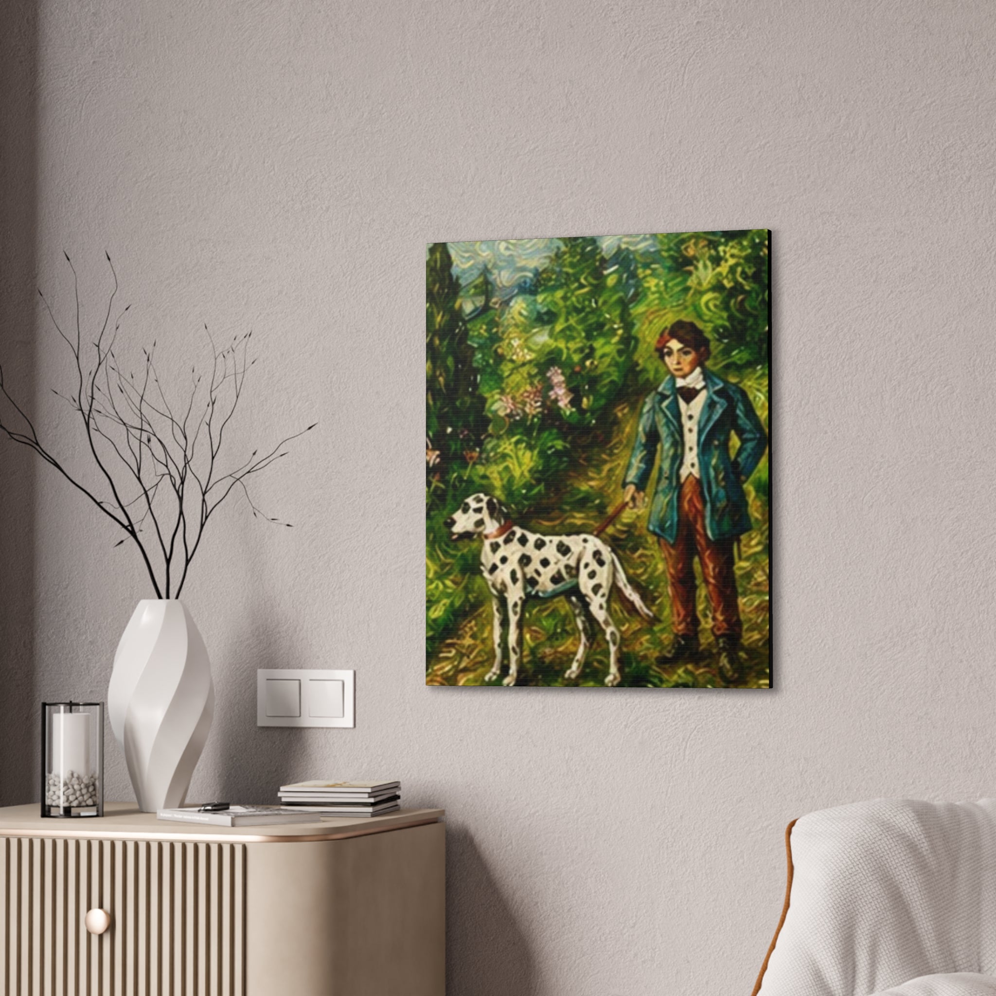 The Young Handler  Dalmatian Garden Stroll Art Print
