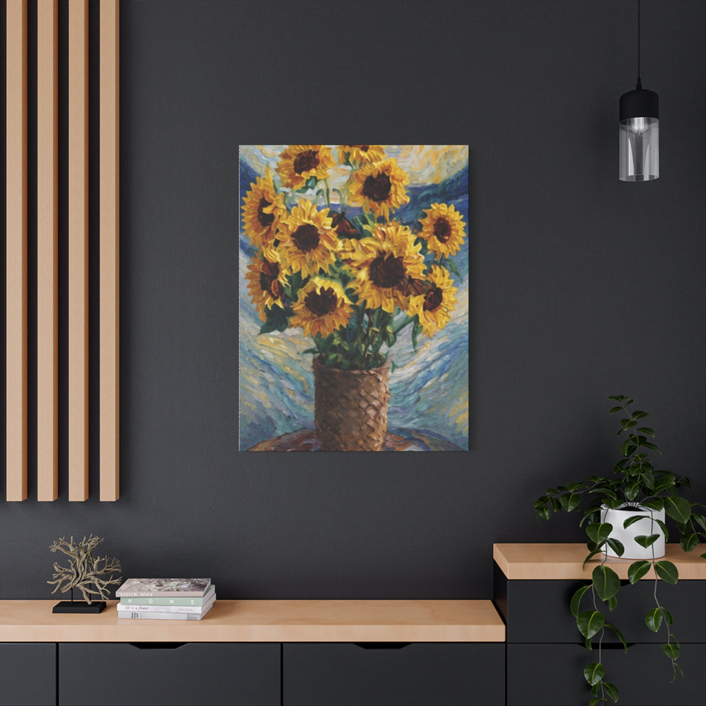 Sunflowers Beneath a Whirling Sky  Matte Canvas, Stretched, 1.25"