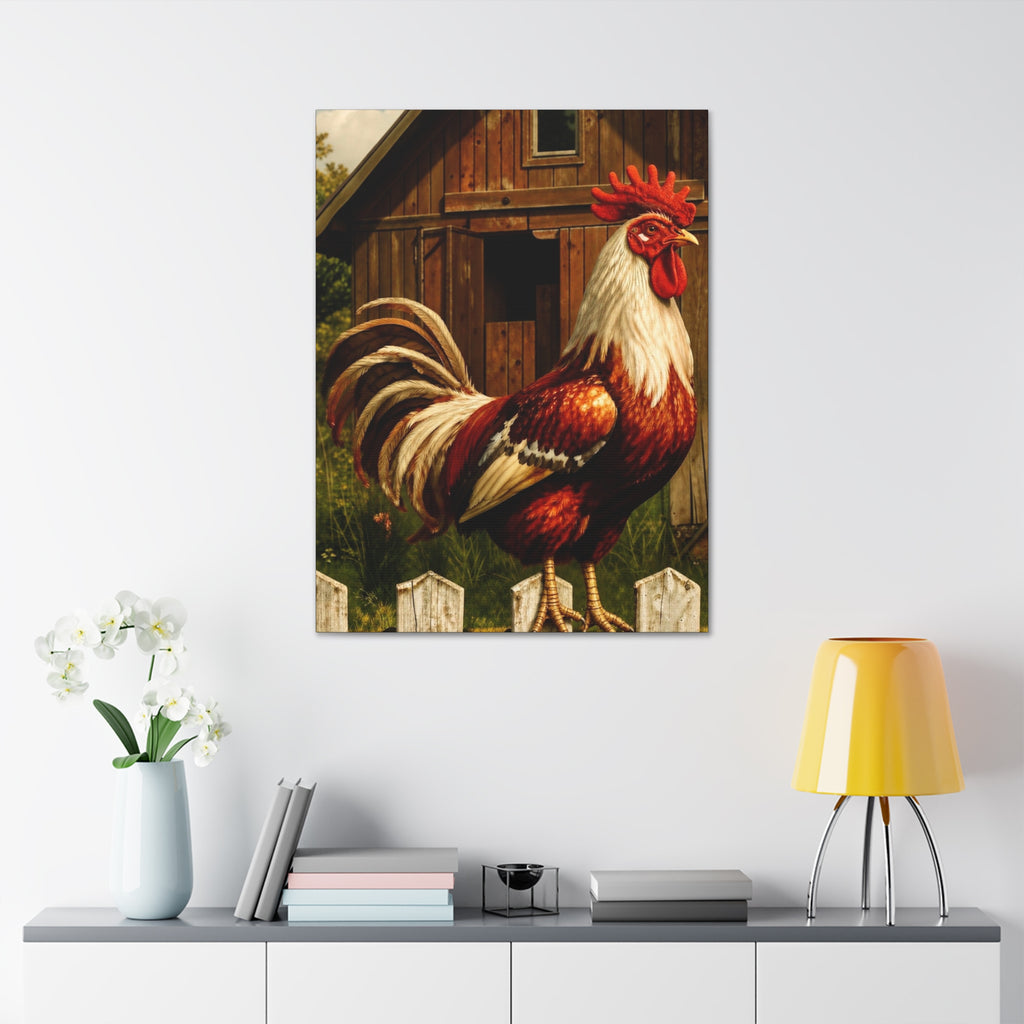 Barnyard Majesty: The Proud Rooster  Canvas Stretched, 1.5''