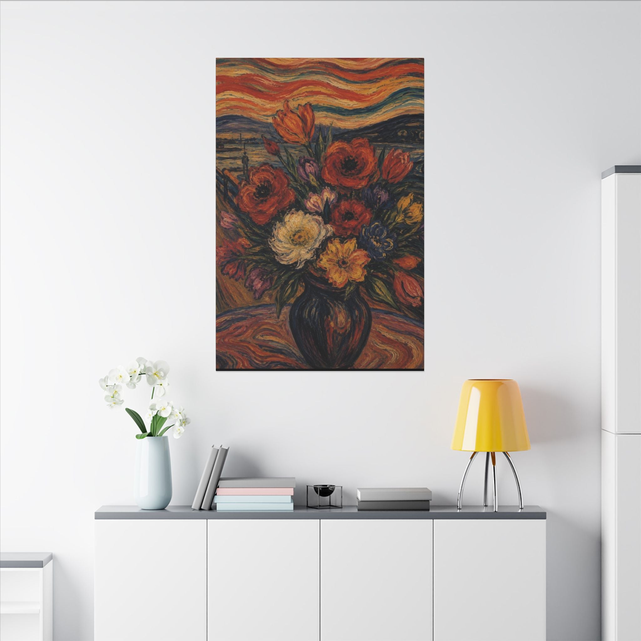 Whispers of the Evening Sky – Expressionist Floral Bouquet Canvas Art Matte Canvas, Stretched, 0.75" (Multi-Size)