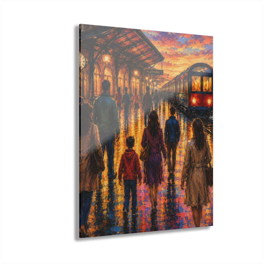 Journey at Sunset  Impressionist Train Station Canvas Art