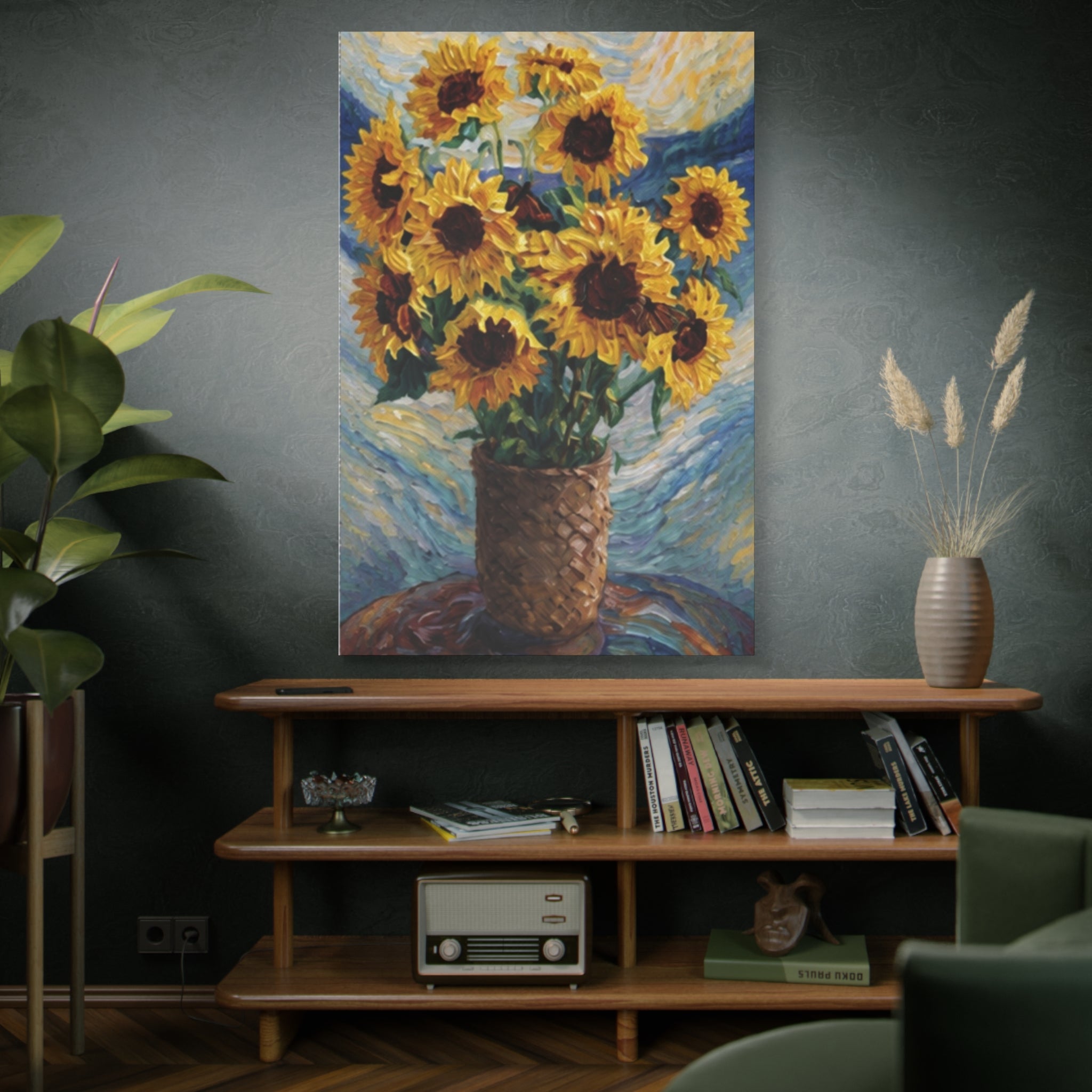 Sunflowers Beneath a Whirling Sky  Matte Canvas, Stretched, 1.25"