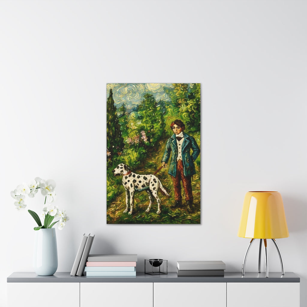 The Young Handler  Dalmatian Garden Stroll Art Print