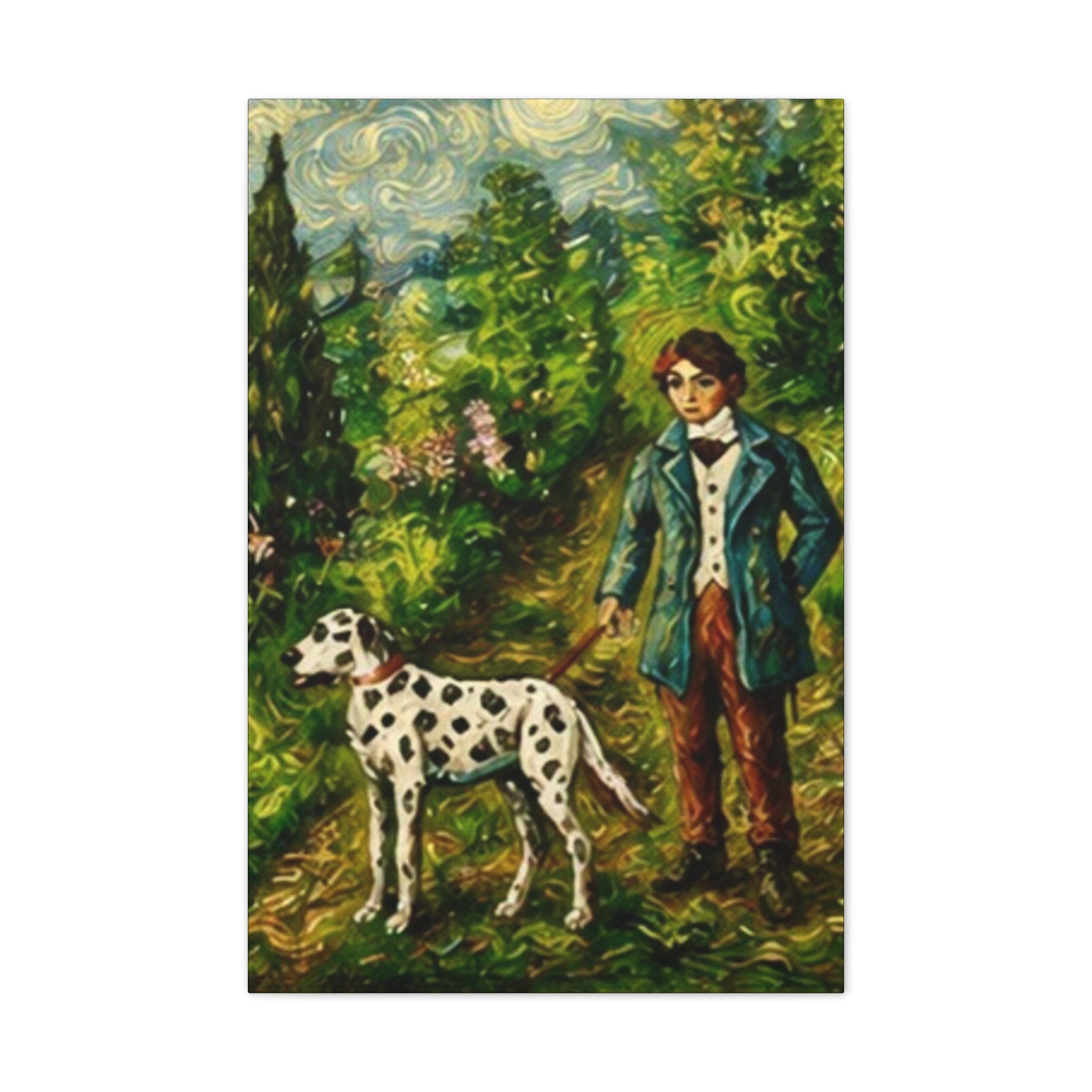 The Young Handler  Dalmatian Garden Stroll Art Print