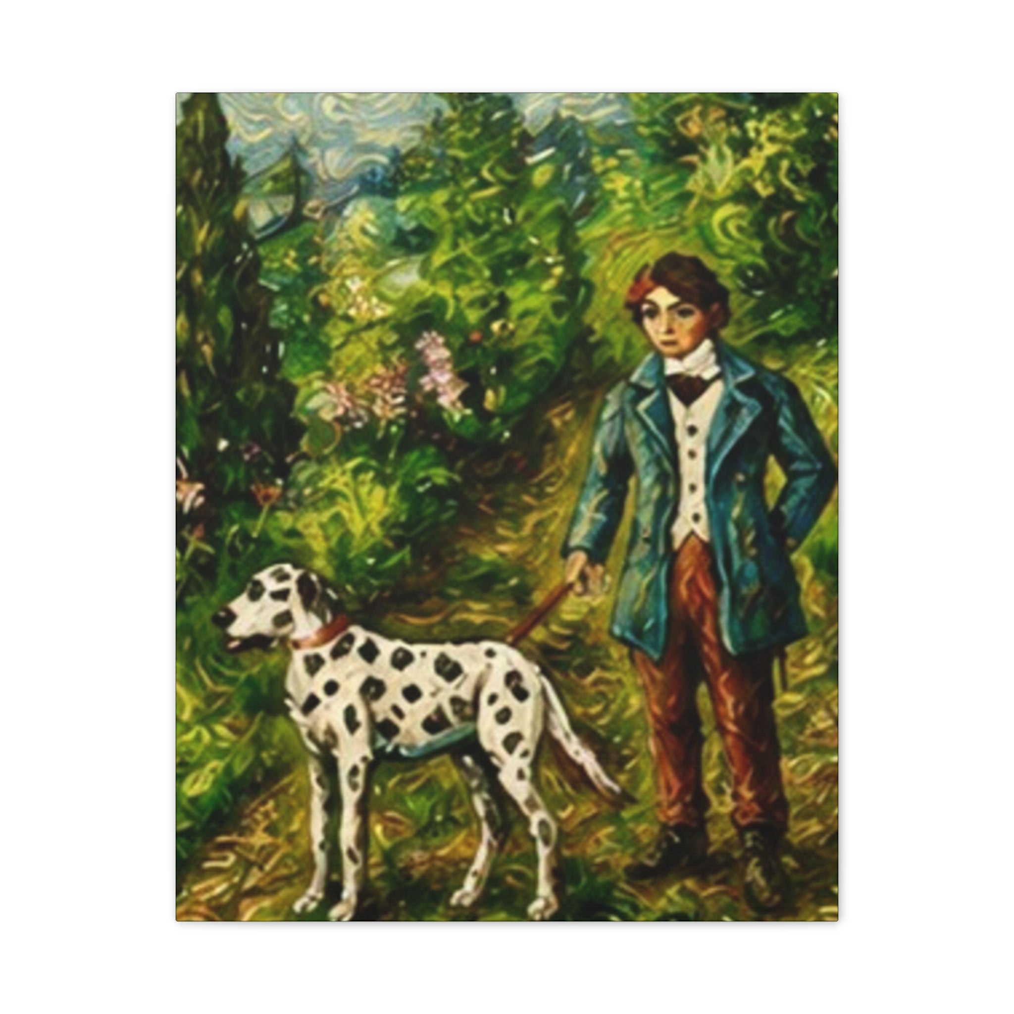 The Young Handler  Dalmatian Garden Stroll Art Print