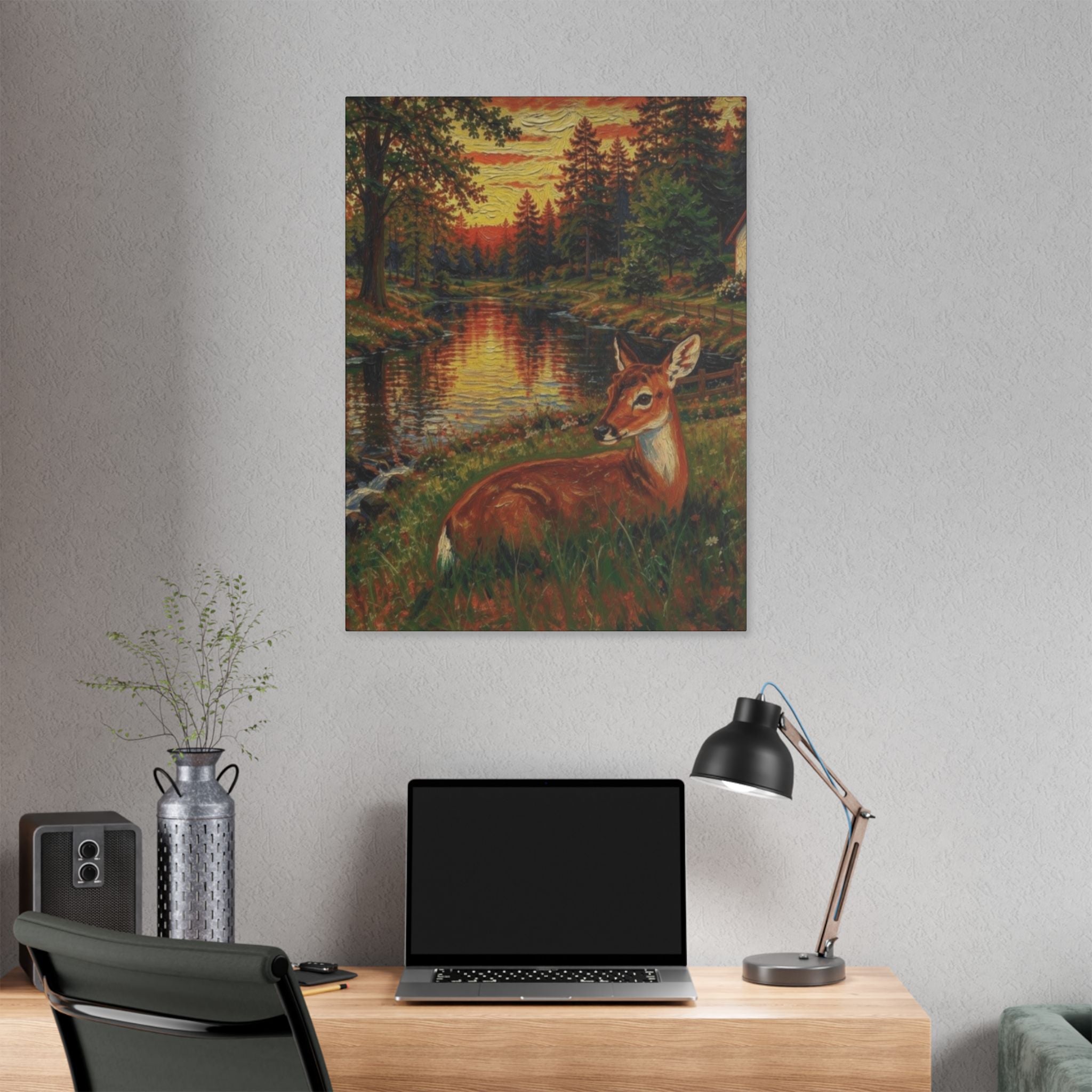 Twilight Guardian by the Woodland Stream  Classic Stretched Canvas