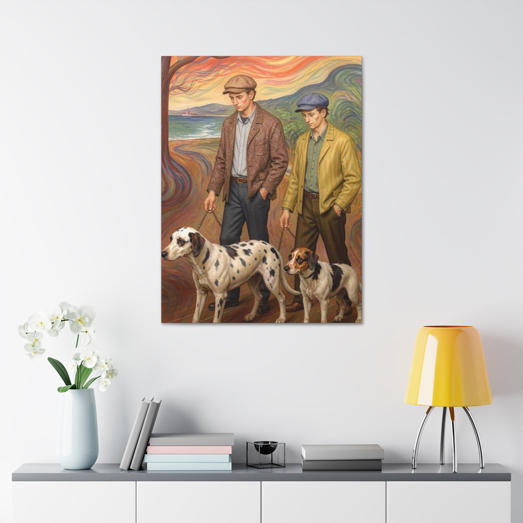 Coastal Companions – Expressionist Dog Walk Art Print