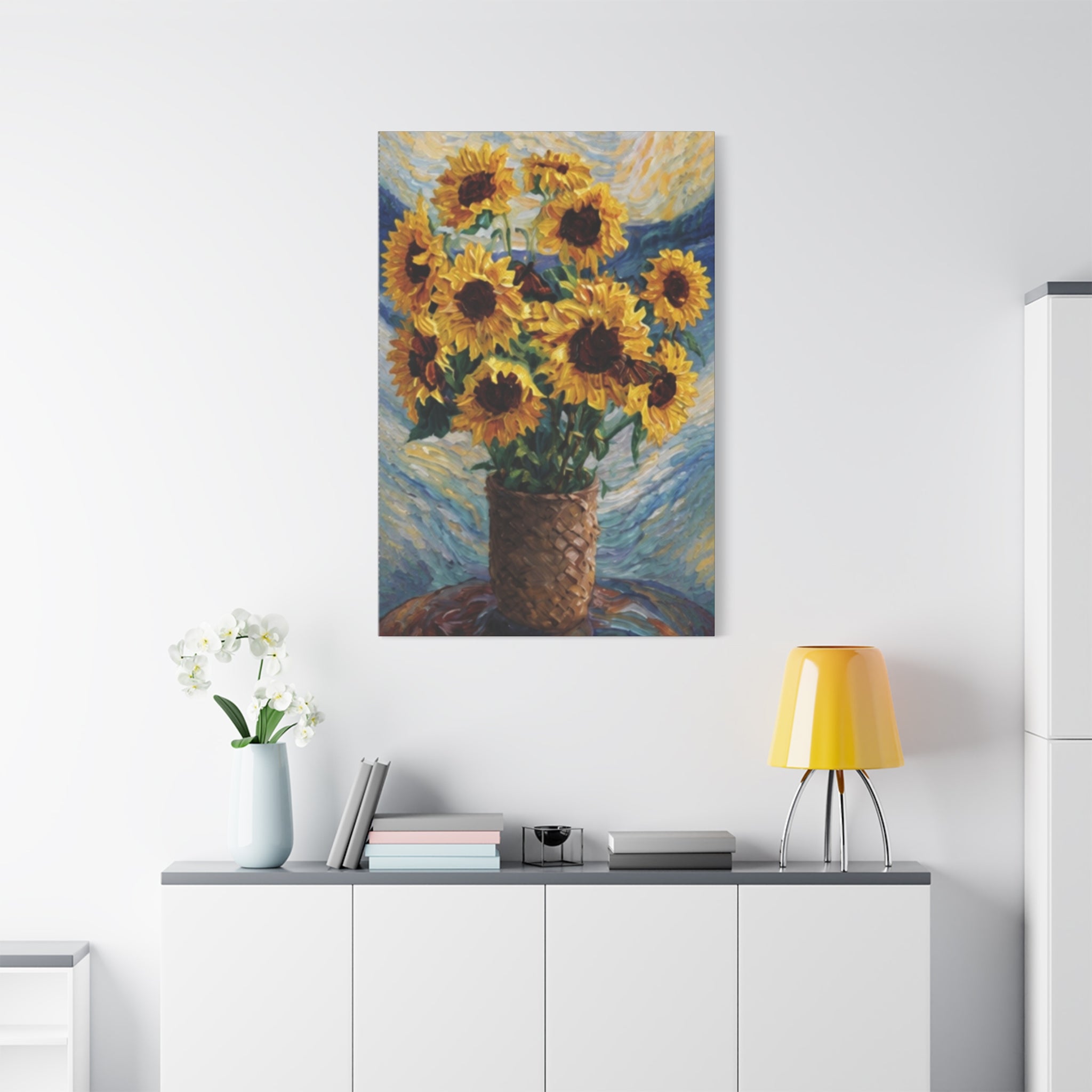 Sunflowers Beneath a Whirling Sky  Matte Canvas, Stretched, 1.25"