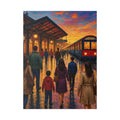 Journey at Sunset – Impressionist Train Station Canvas Art  Classic Stretched Canvas