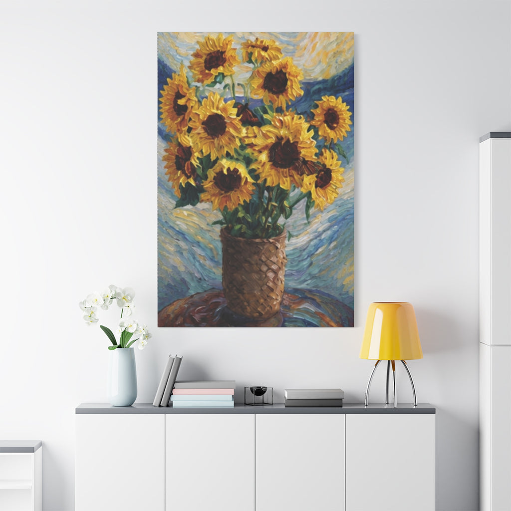 Sunflowers Beneath a Whirling Sky  Matte Canvas, Stretched, 1.25"