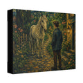 Moonlit Encounter   White Horse Beneath the Stars  Classic Stretched Canvas