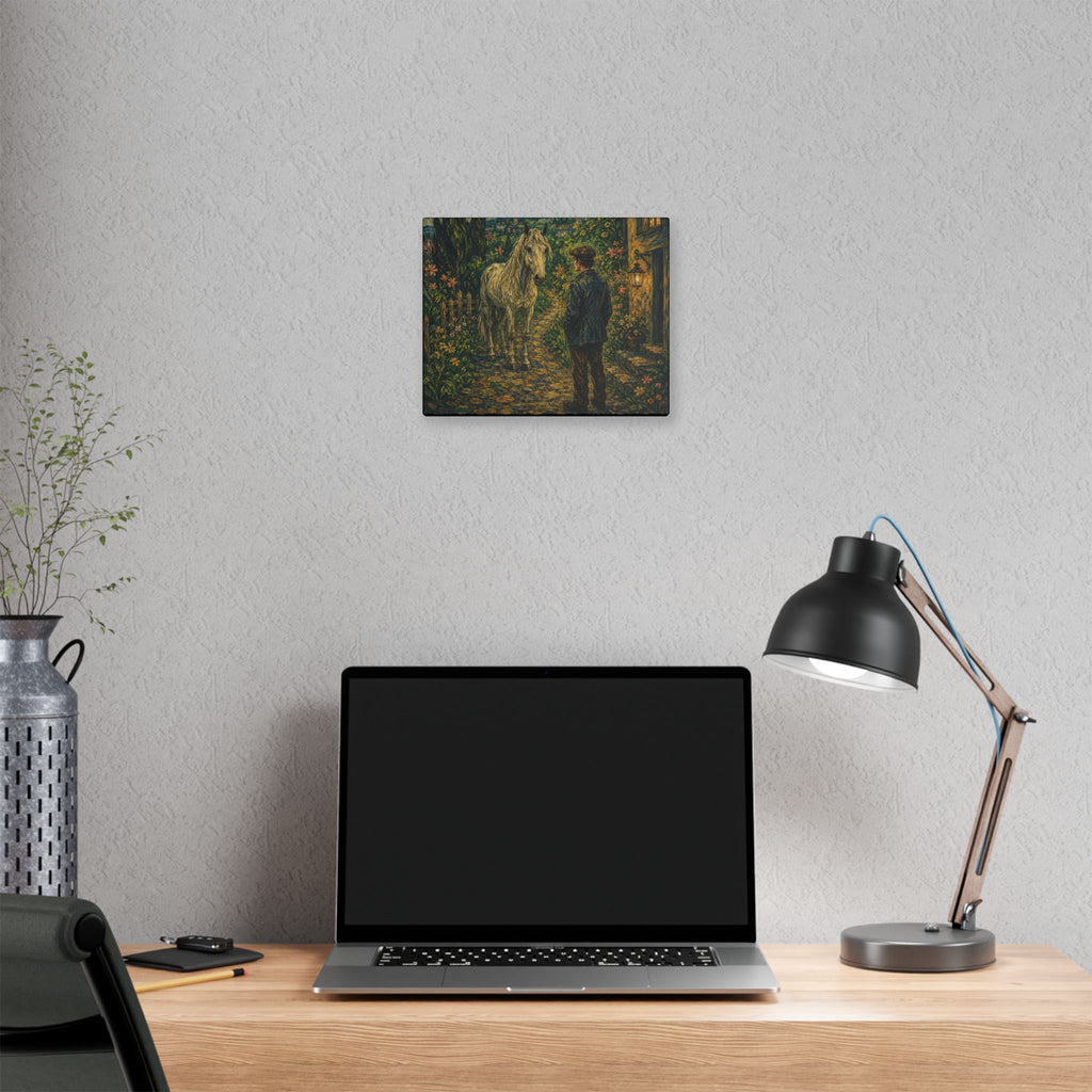 Moonlit Encounter   White Horse Beneath the Stars  Classic Stretched Canvas