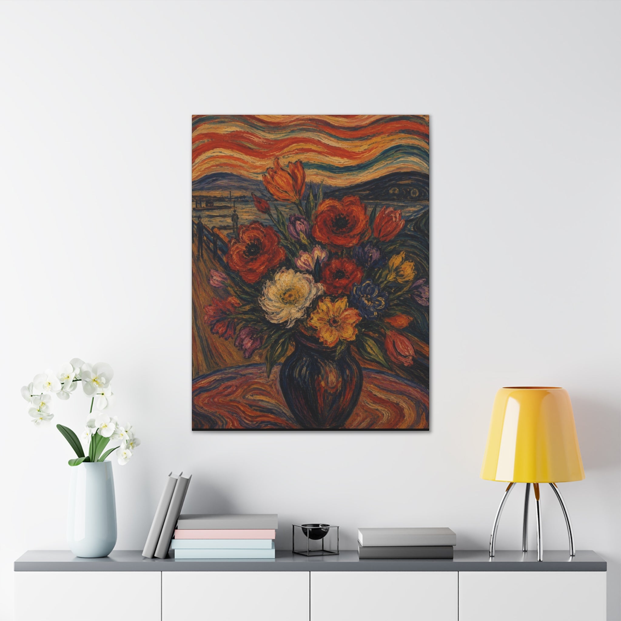 Whispers of the Evening Sky – Expressionist Floral Bouquet Canvas Art