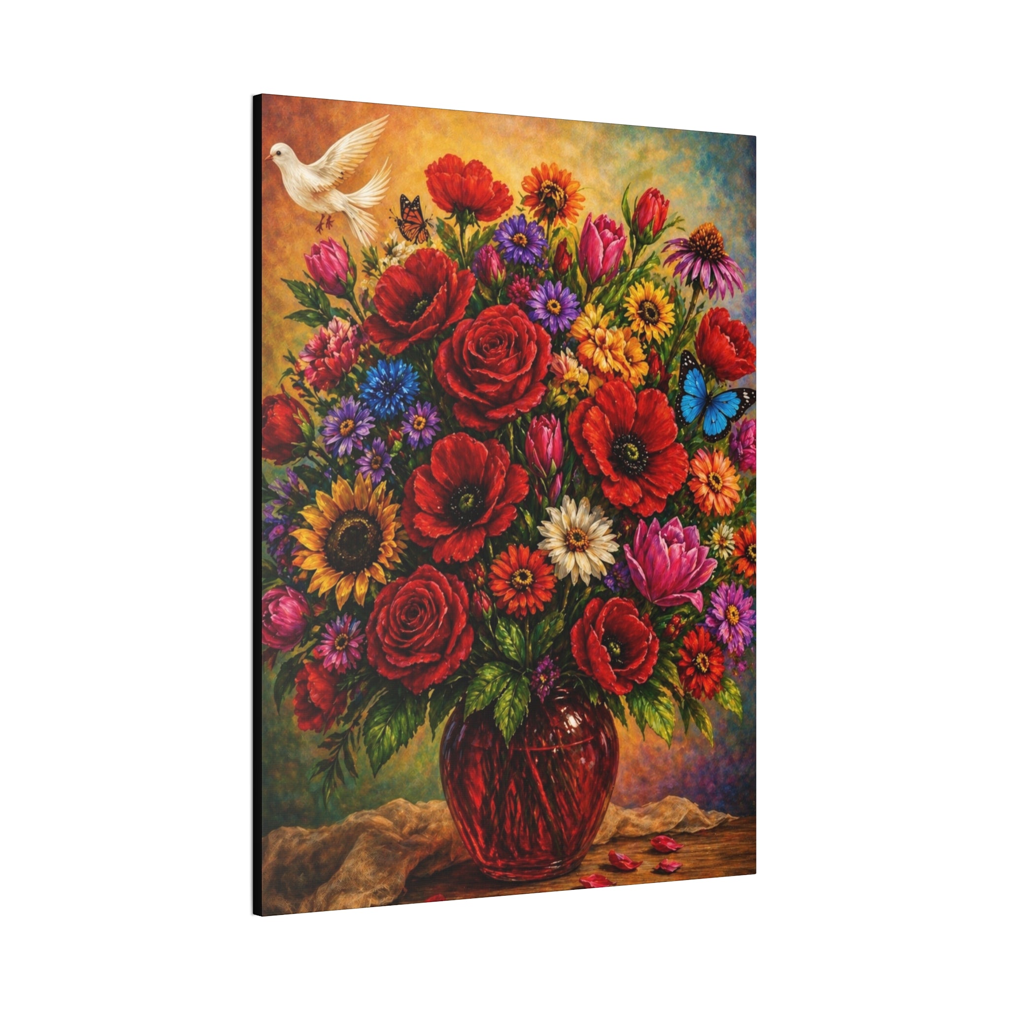 Garden of Joy – Vibrant Floral Bouquet with White Dove Canvas Wall Art