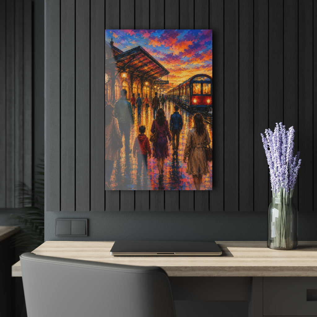 Journey at Sunset  Impressionist Train Station Canvas Art