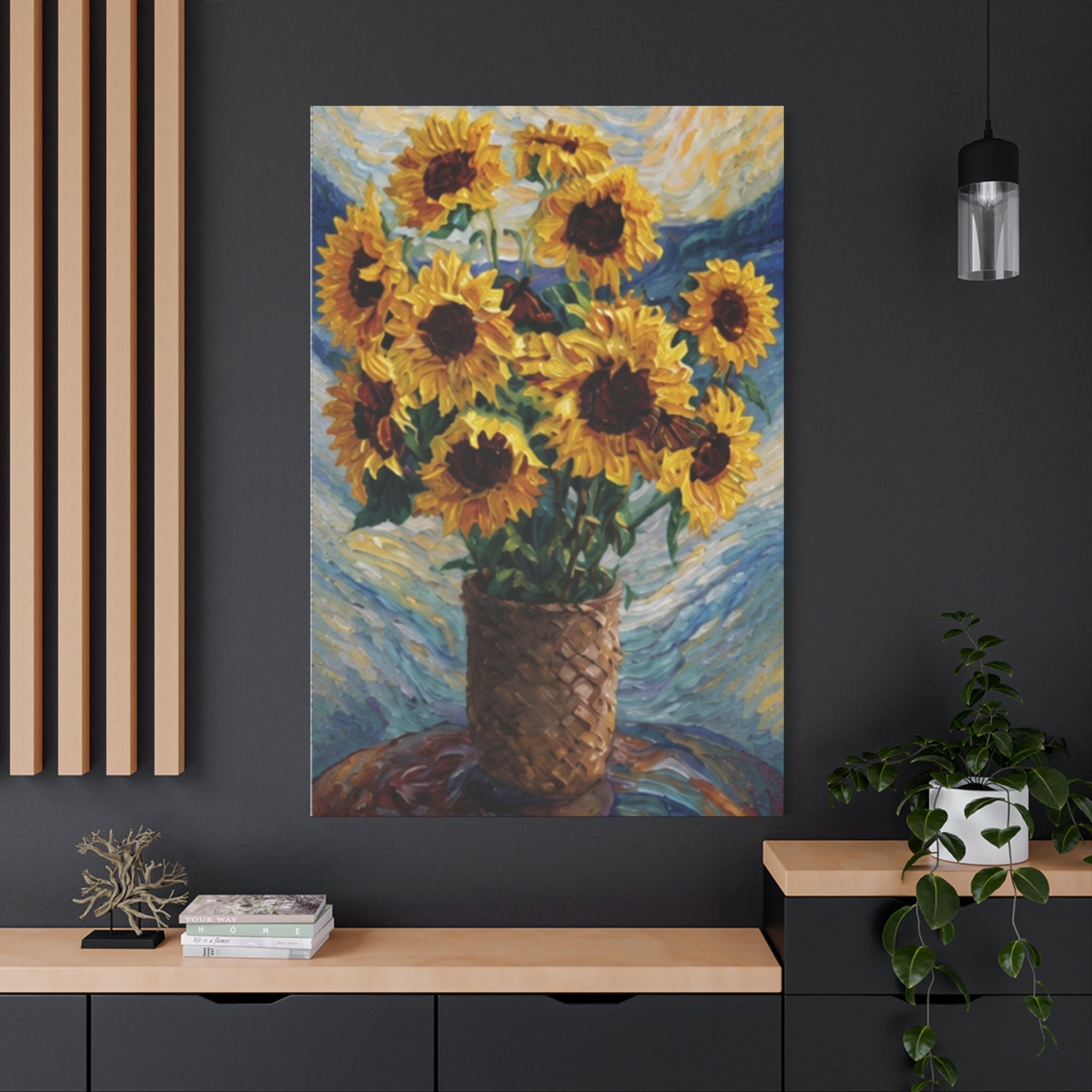 Sunflowers Beneath a Whirling Sky  Matte Canvas, Stretched, 1.25"