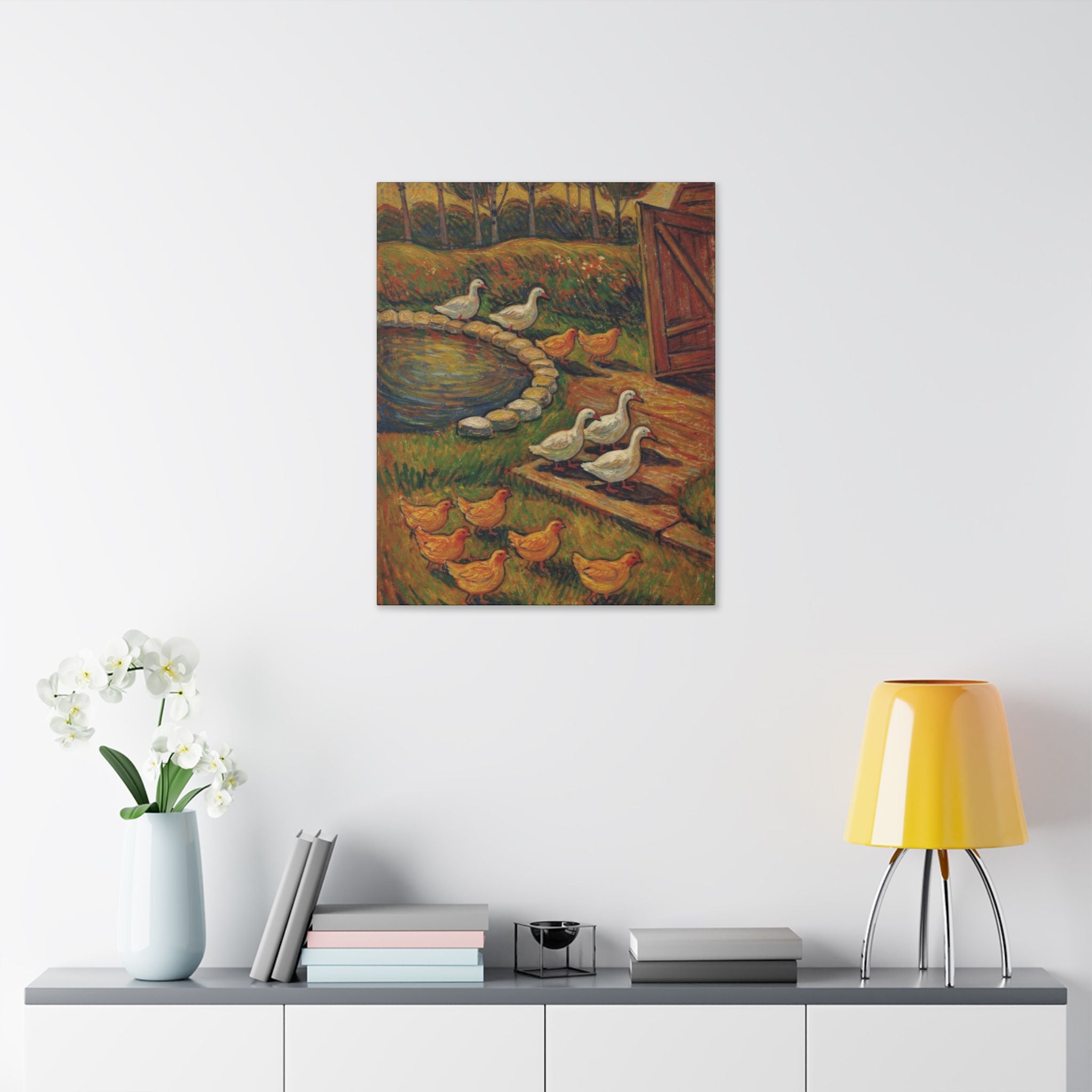Peaceful Farmyard Gathering  Classic Stretched Canvas