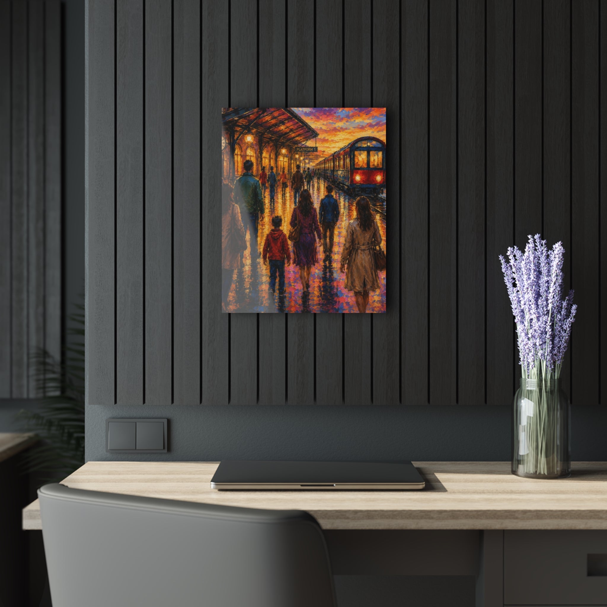 Journey at Sunset  Impressionist Train Station Canvas Art