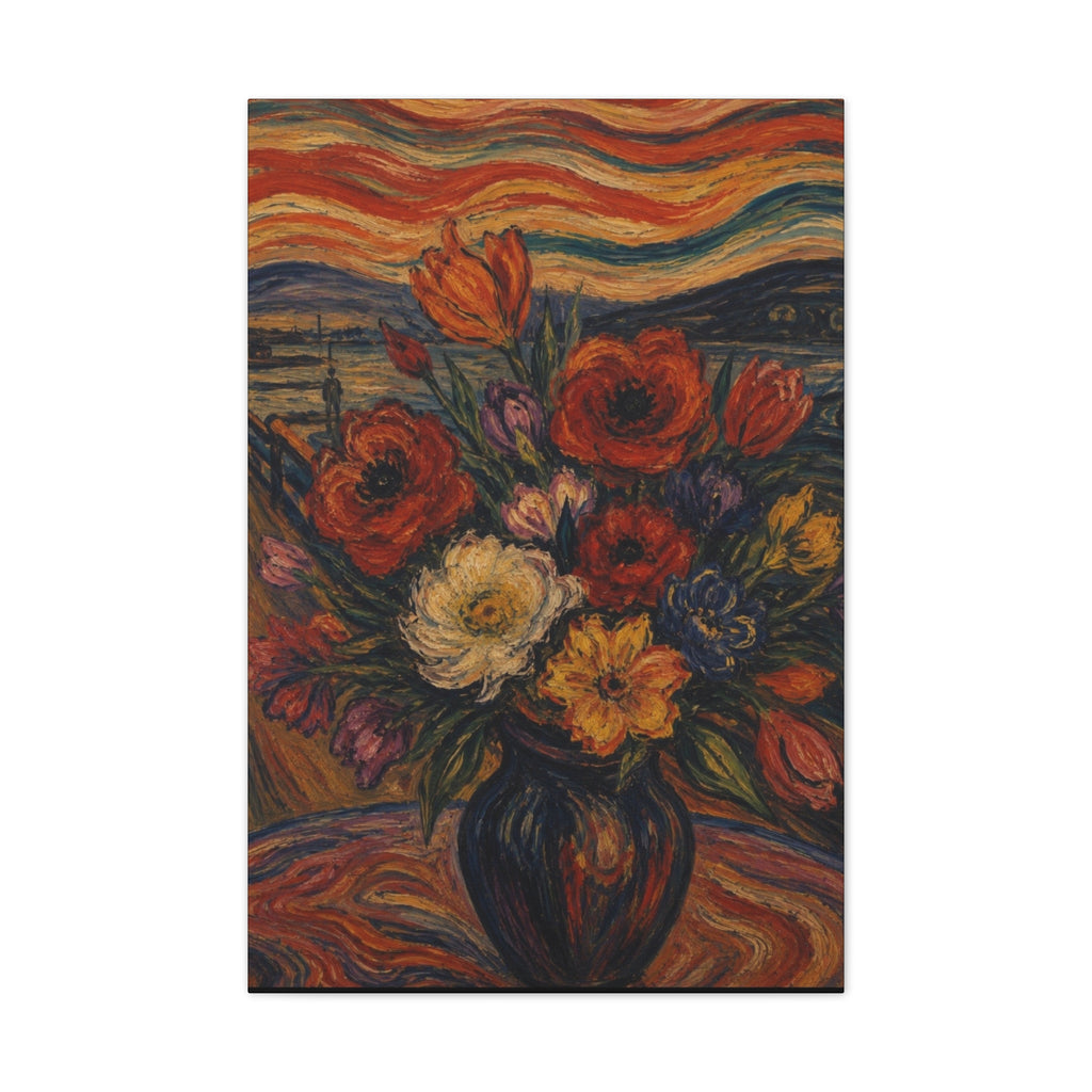 Whispers of the Evening Sky – Expressionist Floral Bouquet Canvas Art