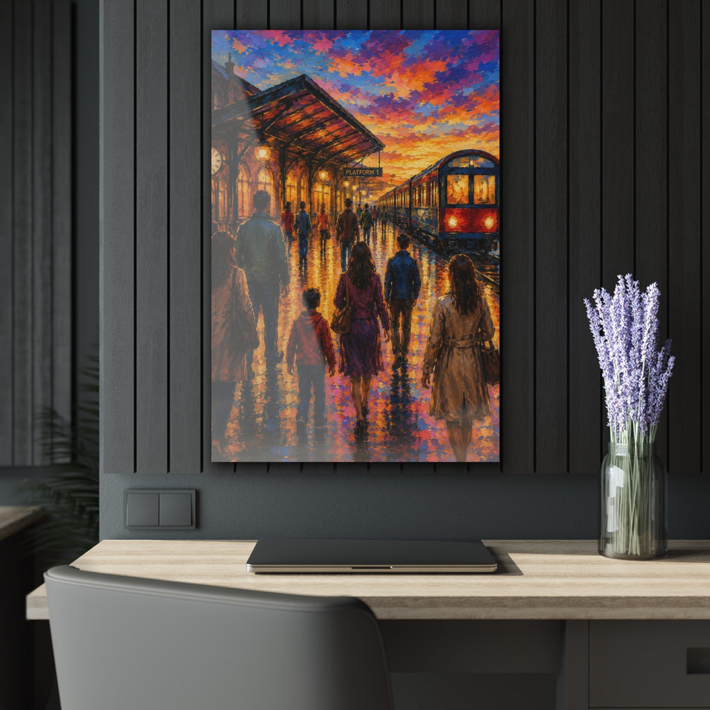 Journey at Sunset  Impressionist Train Station Canvas Art