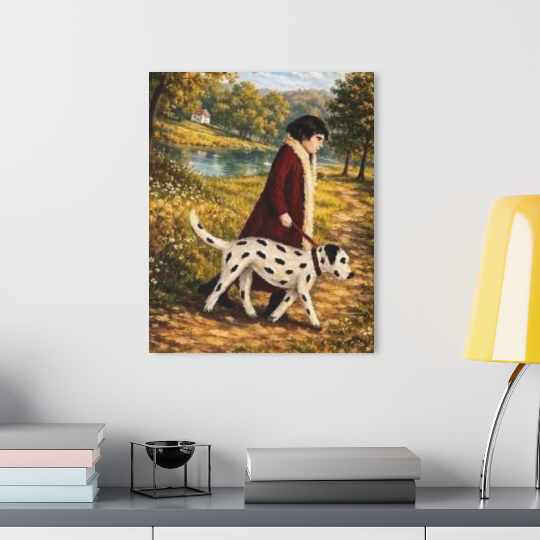 Lakeside Walk with a Loyal Companion Acrylic Prints (French Cleat Hanging)