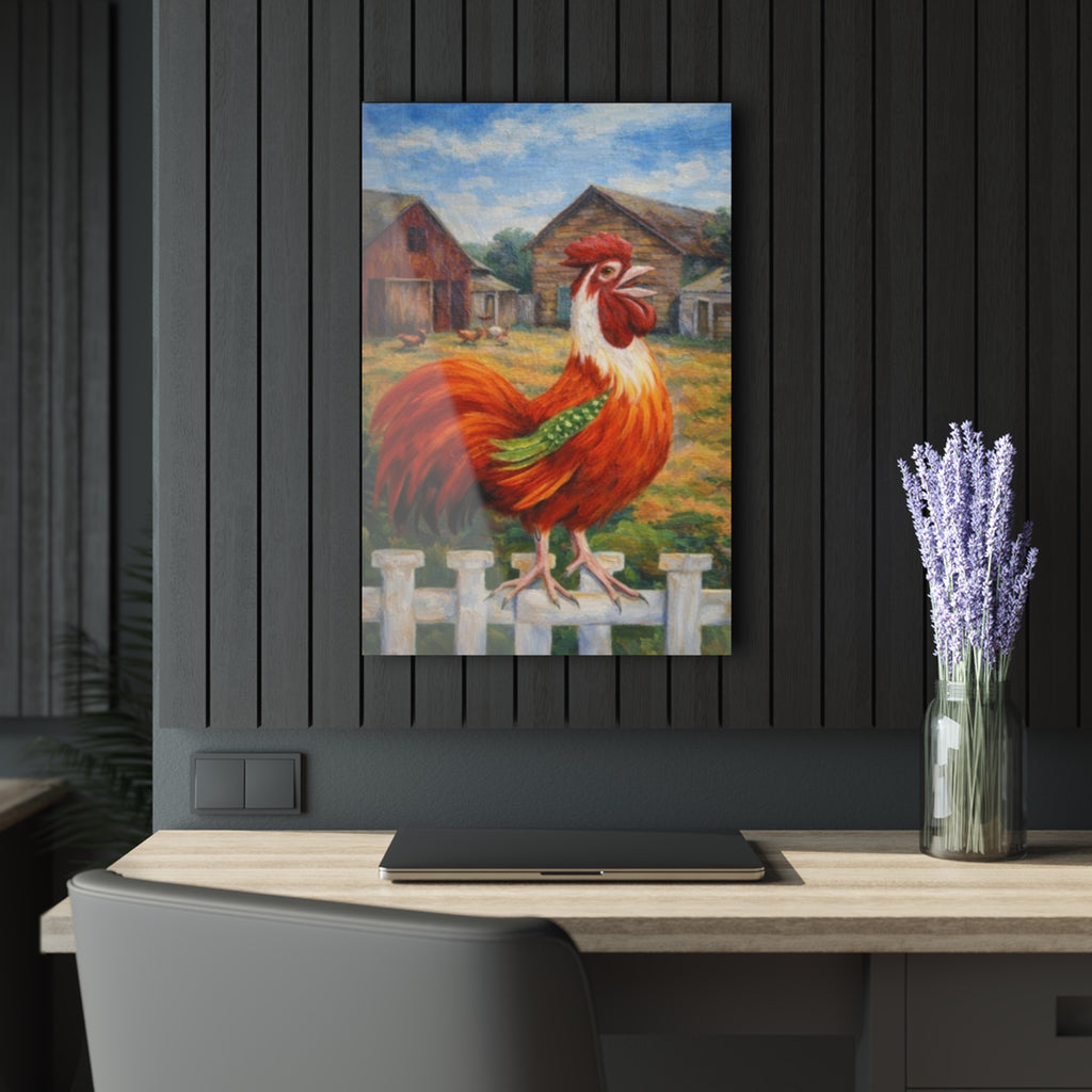 Morning Crow – Rustic Farm Rooster Canvas Art Acrylic Prints (French Cleat Hanging)