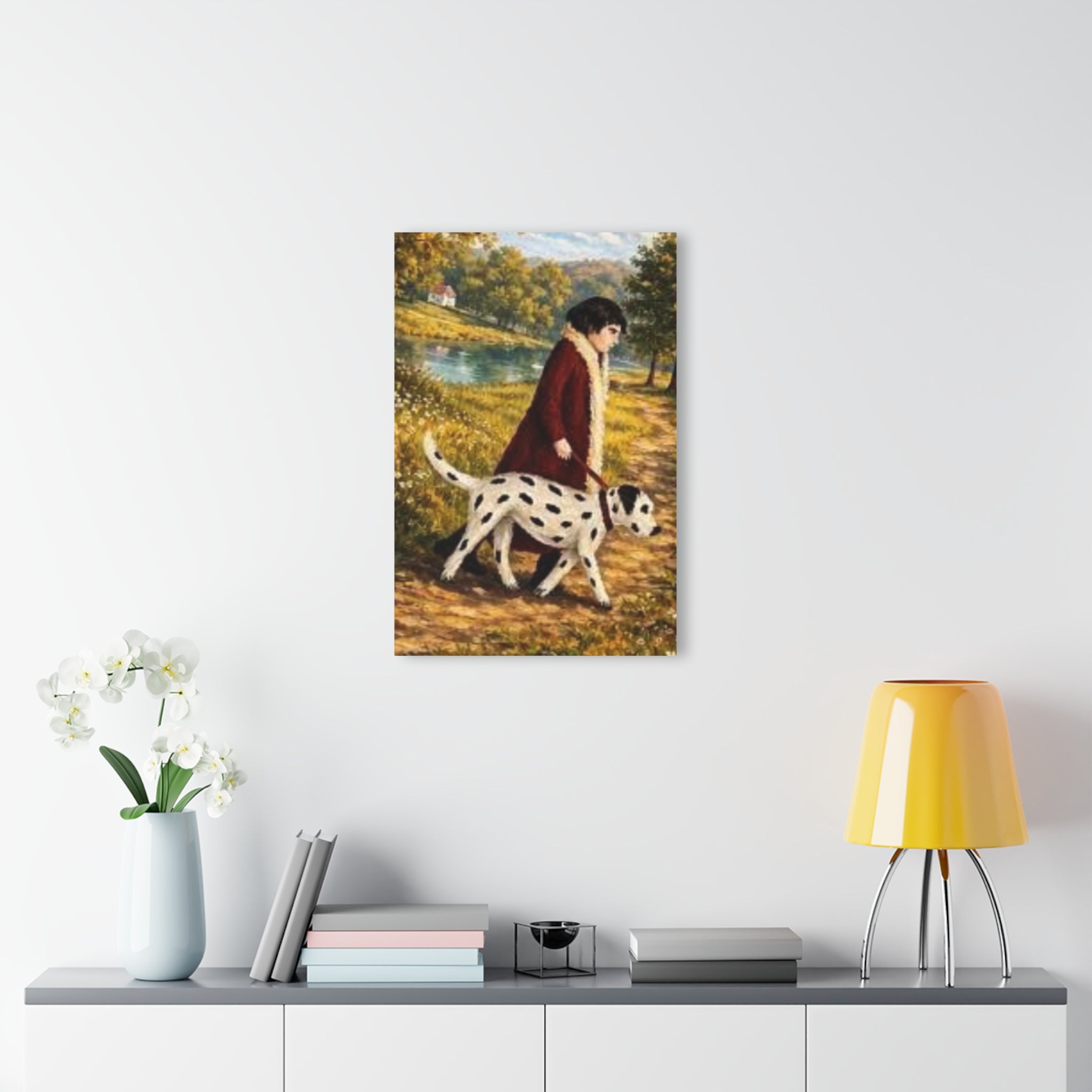 Lakeside Walk with a Loyal Companion Acrylic Prints (French Cleat Hanging)