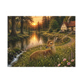 Golden Evening Visitor – Deer by the River”  Art Print Matte Canvas, Stretched, 1.25"