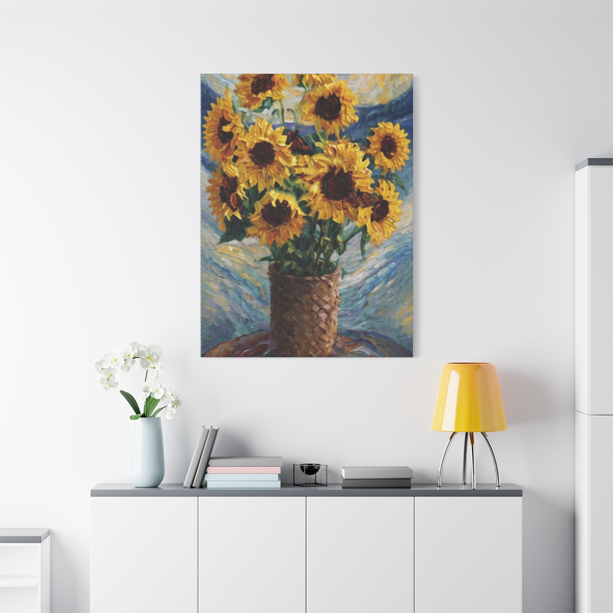 Sunflowers Beneath a Whirling Sky  Matte Canvas, Stretched, 1.25"