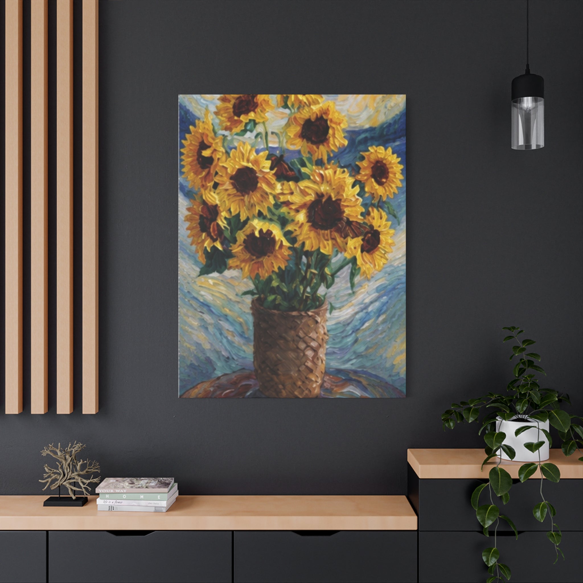 Sunflowers Beneath a Whirling Sky  Matte Canvas, Stretched, 1.25"