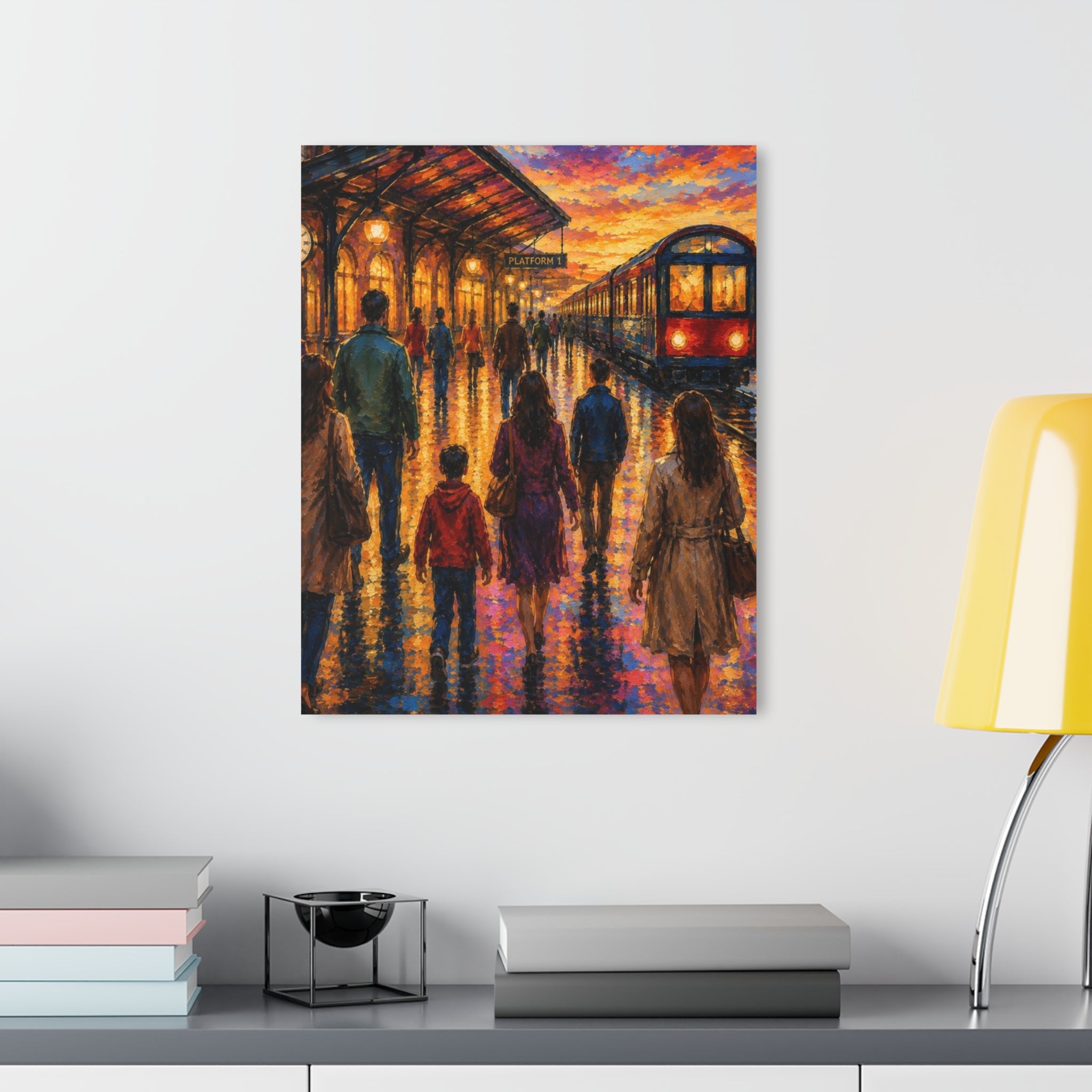 Journey at Sunset  Impressionist Train Station Canvas Art