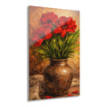 Crimson Blossoms in Bronze Vase – Vintage Floral Acrylic Wall Art