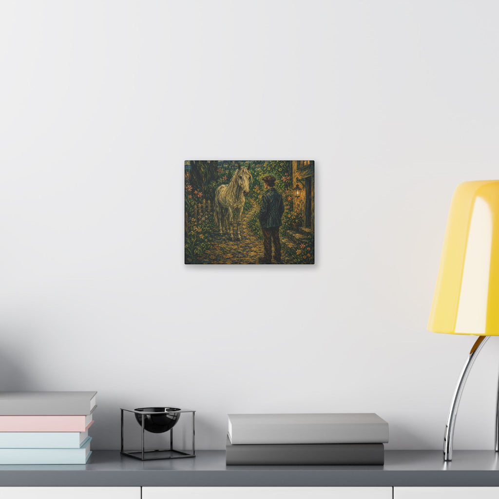 Moonlit Encounter   White Horse Beneath the Stars  Classic Stretched Canvas