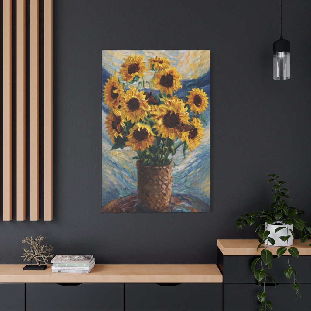 Sunflowers Beneath a Whirling Sky  Matte Canvas, Stretched, 1.25"