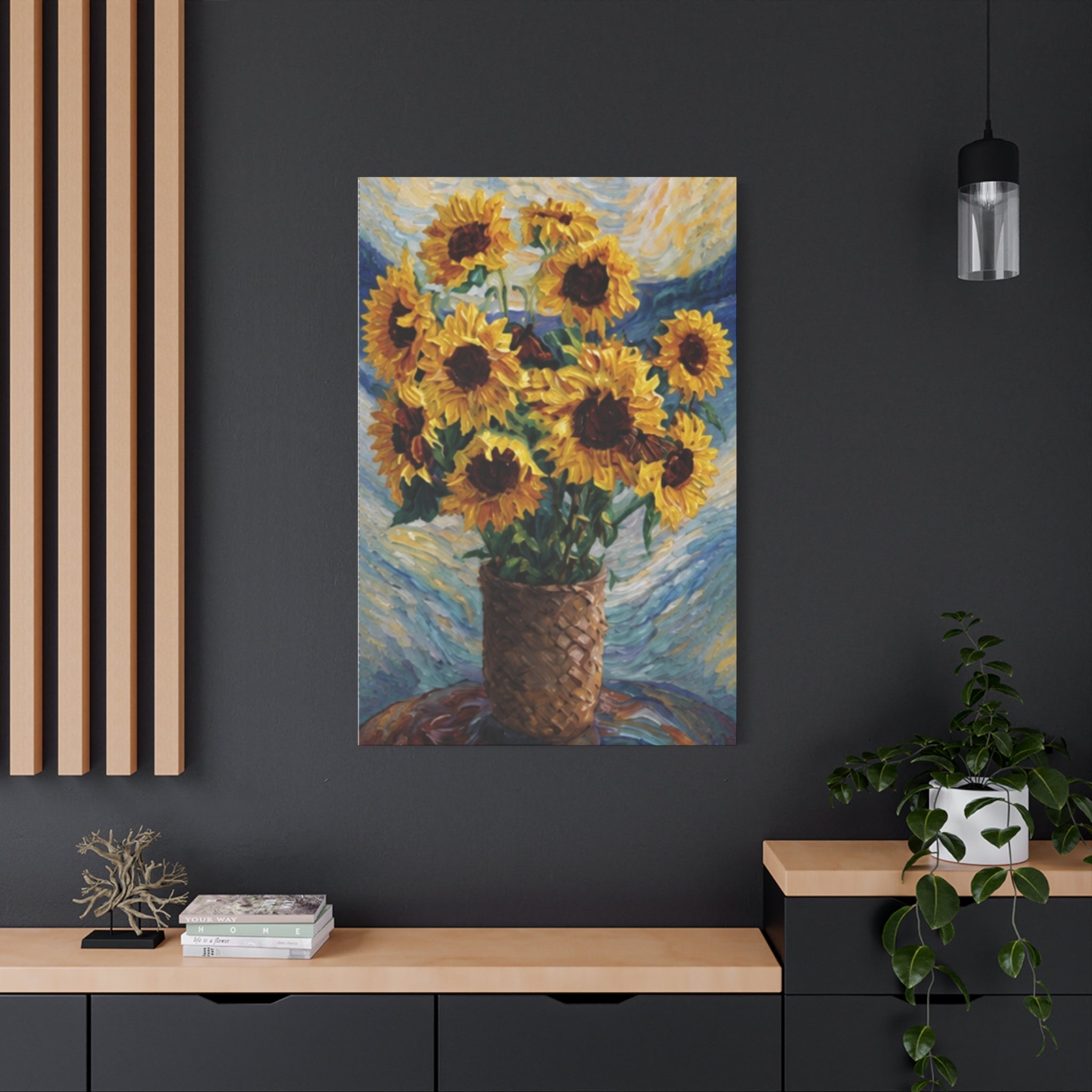 Sunflowers Beneath a Whirling Sky  Matte Canvas, Stretched, 1.25"