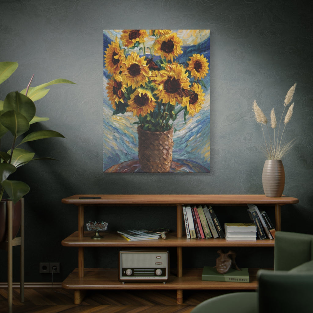Sunflowers Beneath a Whirling Sky  Matte Canvas, Stretched, 1.25"