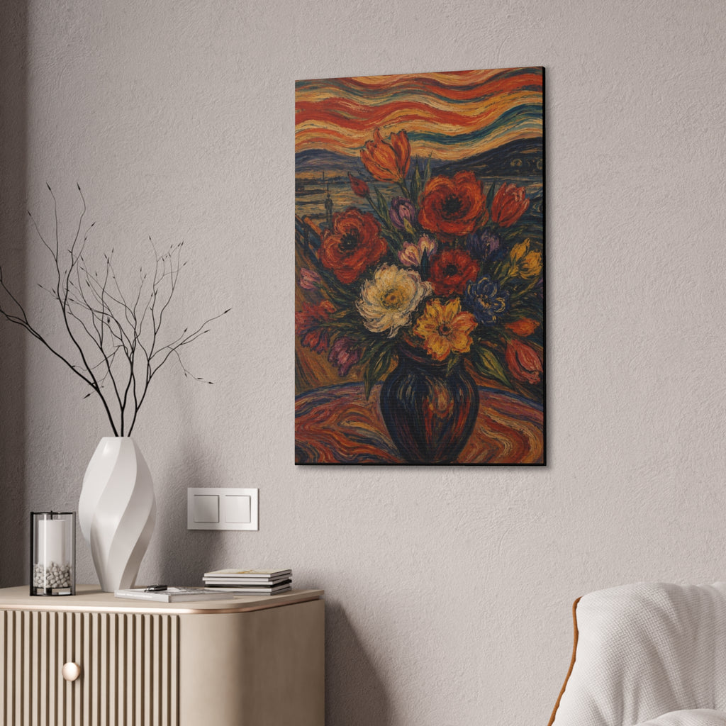 Whispers of the Evening Sky – Expressionist Floral Bouquet Canvas Art