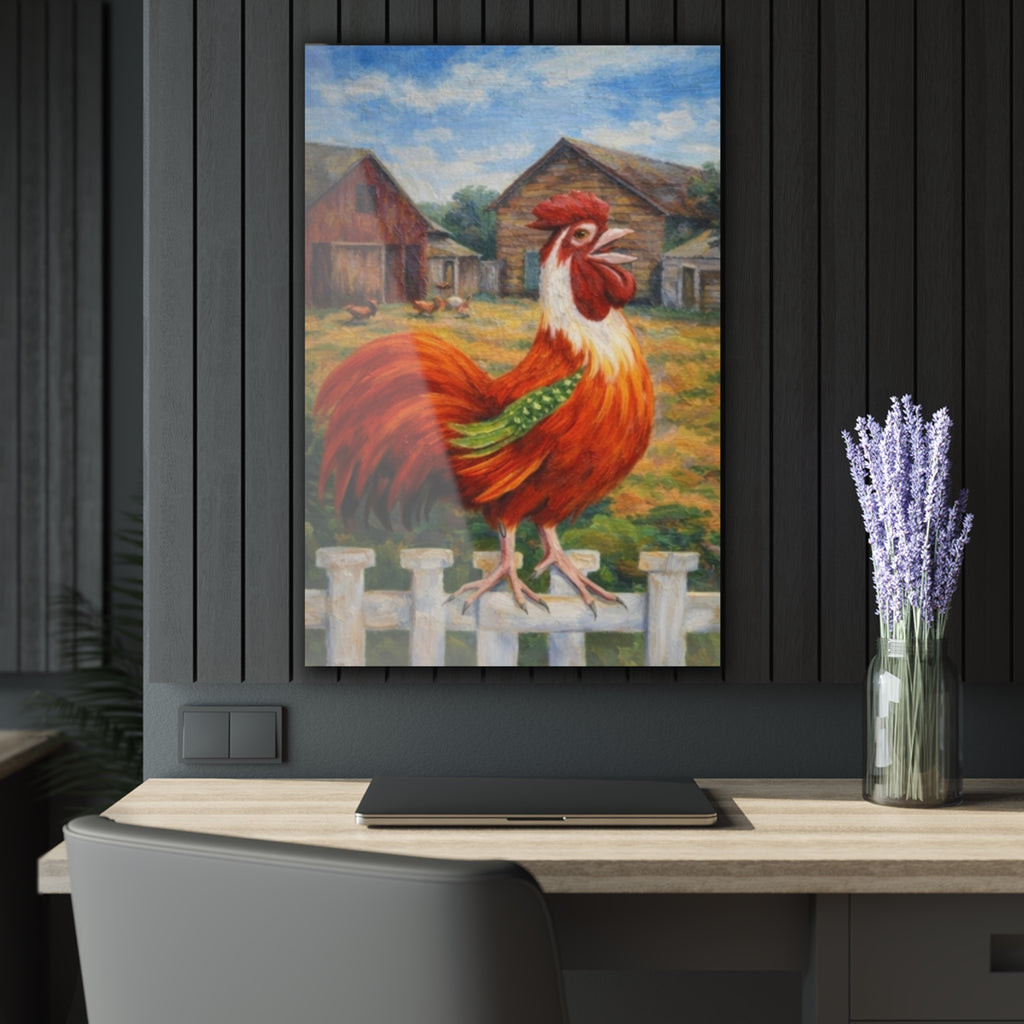 Morning Crow – Rustic Farm Rooster Canvas Art Acrylic Prints (French Cleat Hanging)