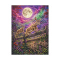 Moonlit Meadow Leap – Enchanted Wildlife Fantasy Canvas Art