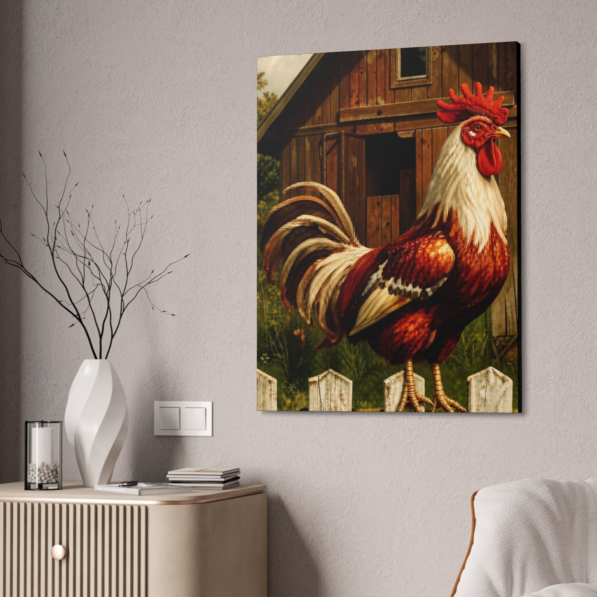 Barnyard Majesty: The Proud Rooster  Canvas Stretched, 1.5''