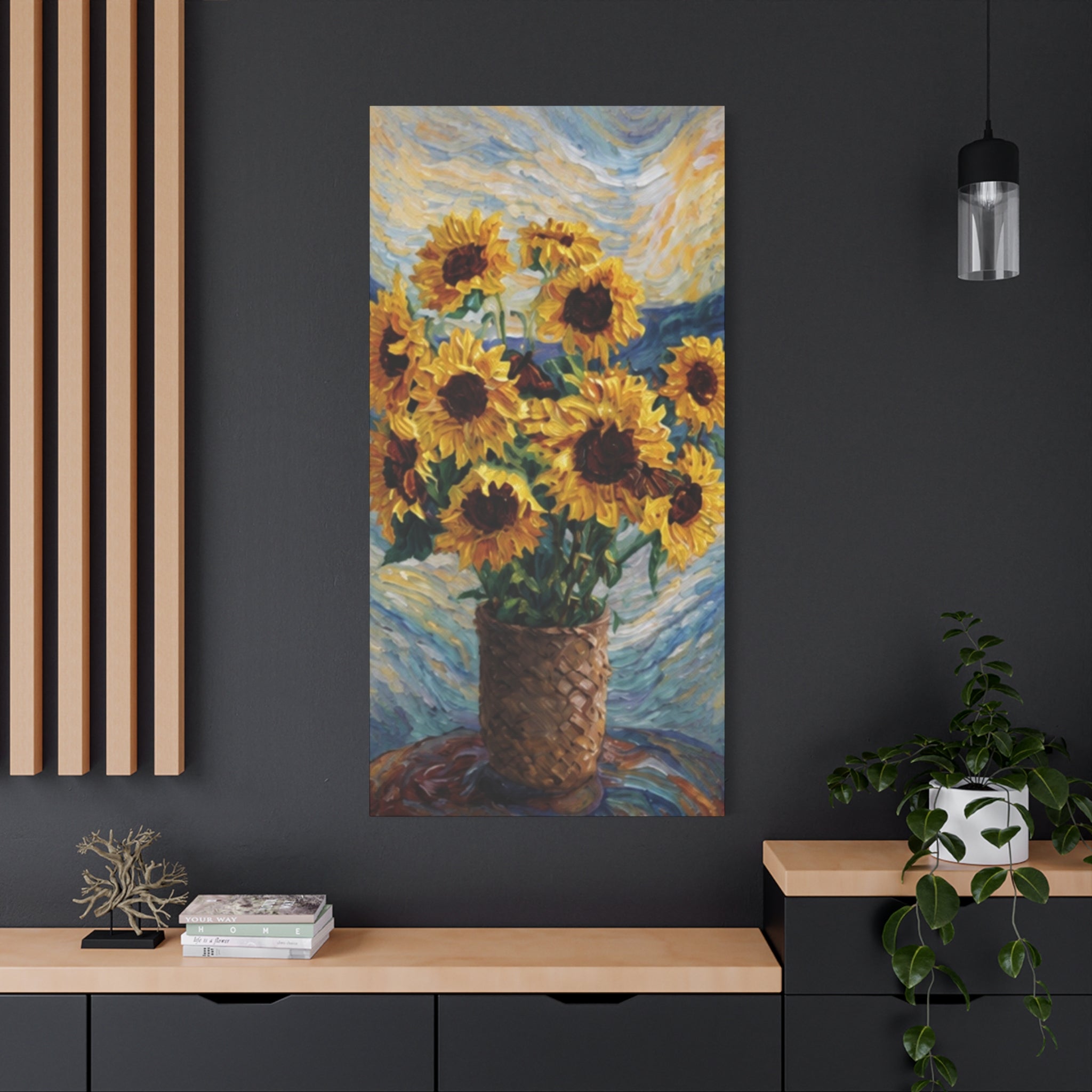 Sunflowers Beneath a Whirling Sky  Matte Canvas, Stretched, 1.25"