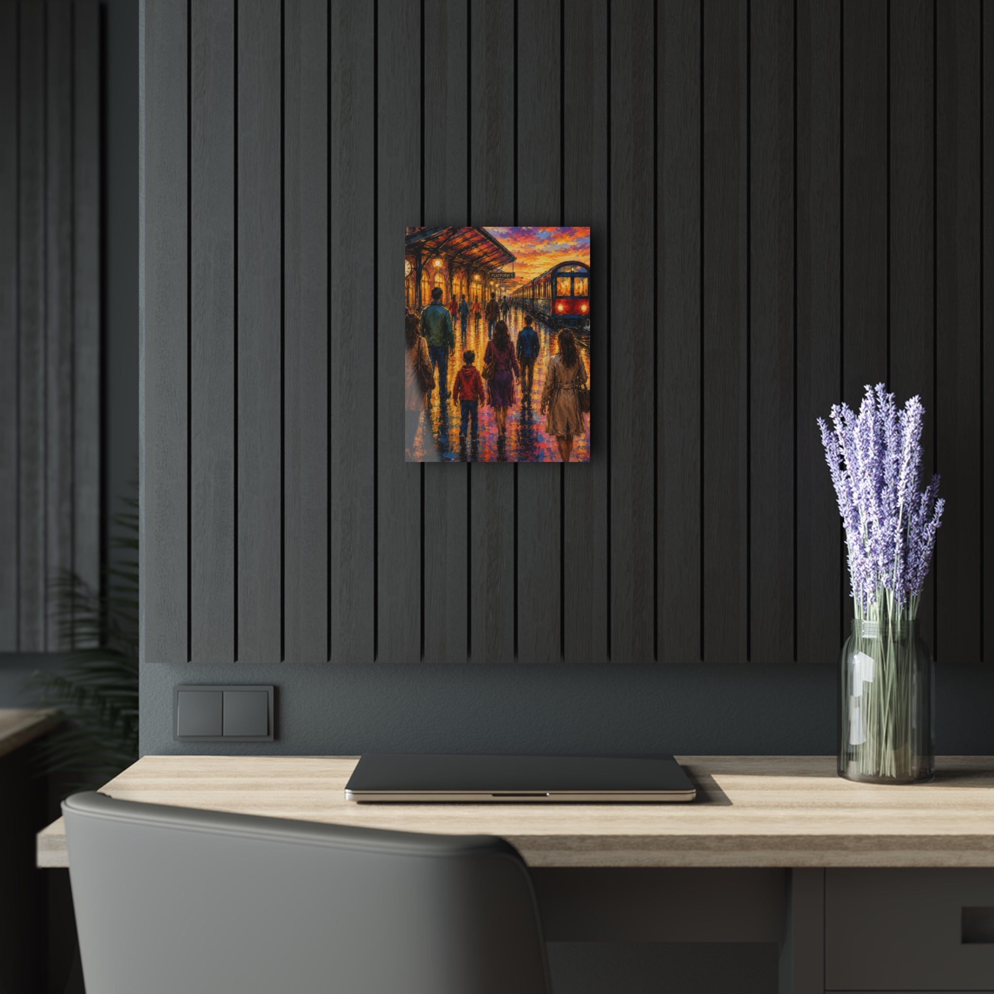 Journey at Sunset  Impressionist Train Station Canvas Art