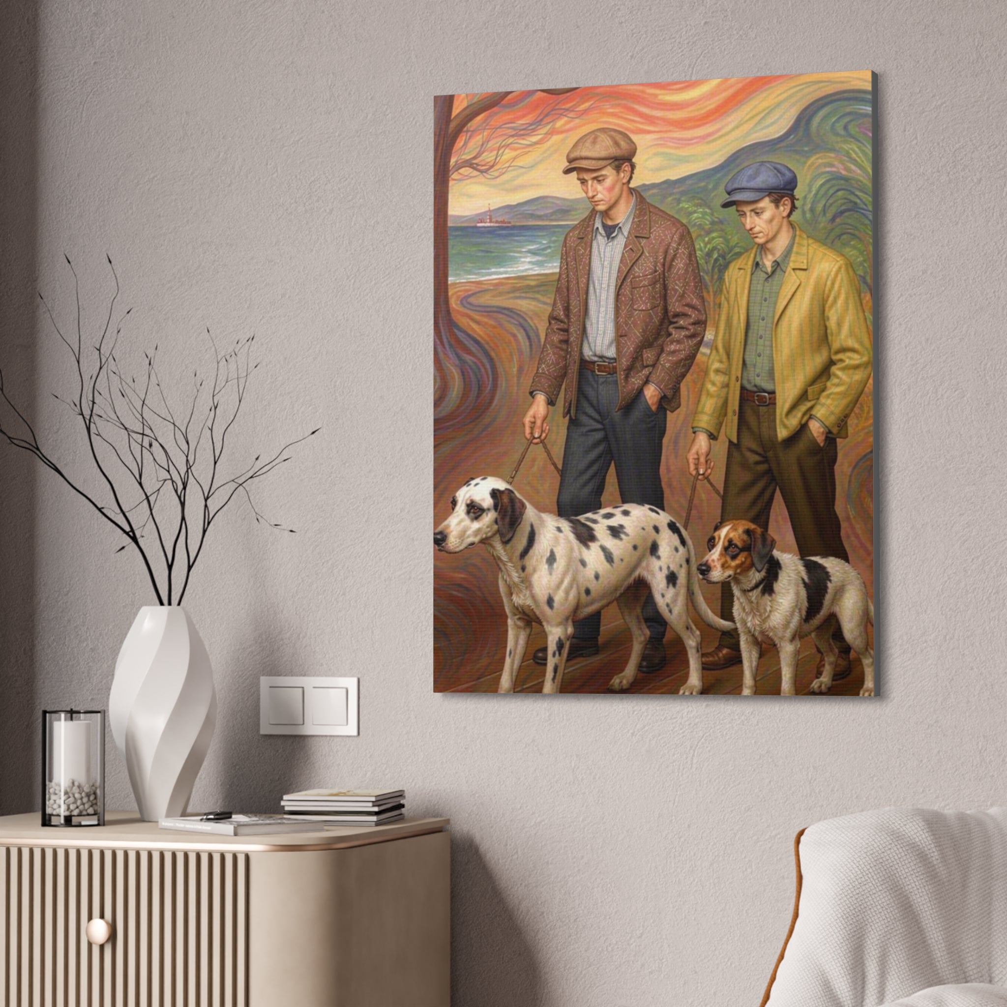 Coastal Companions – Expressionist Dog Walk Art Print