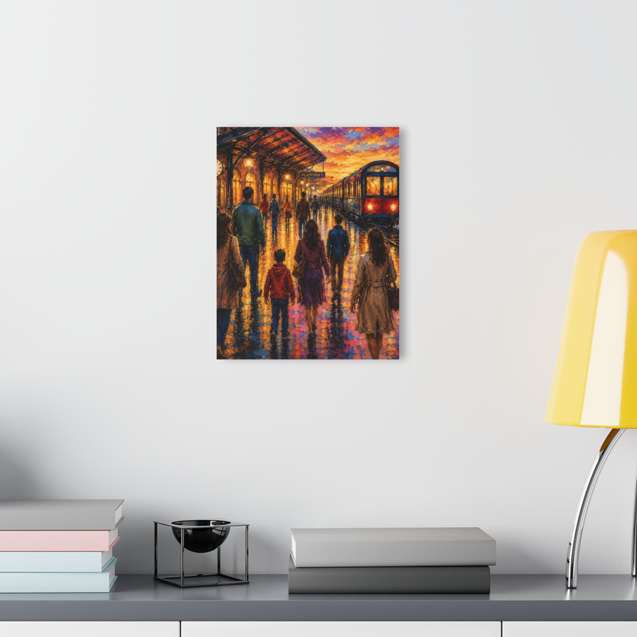 Journey at Sunset  Impressionist Train Station Canvas Art