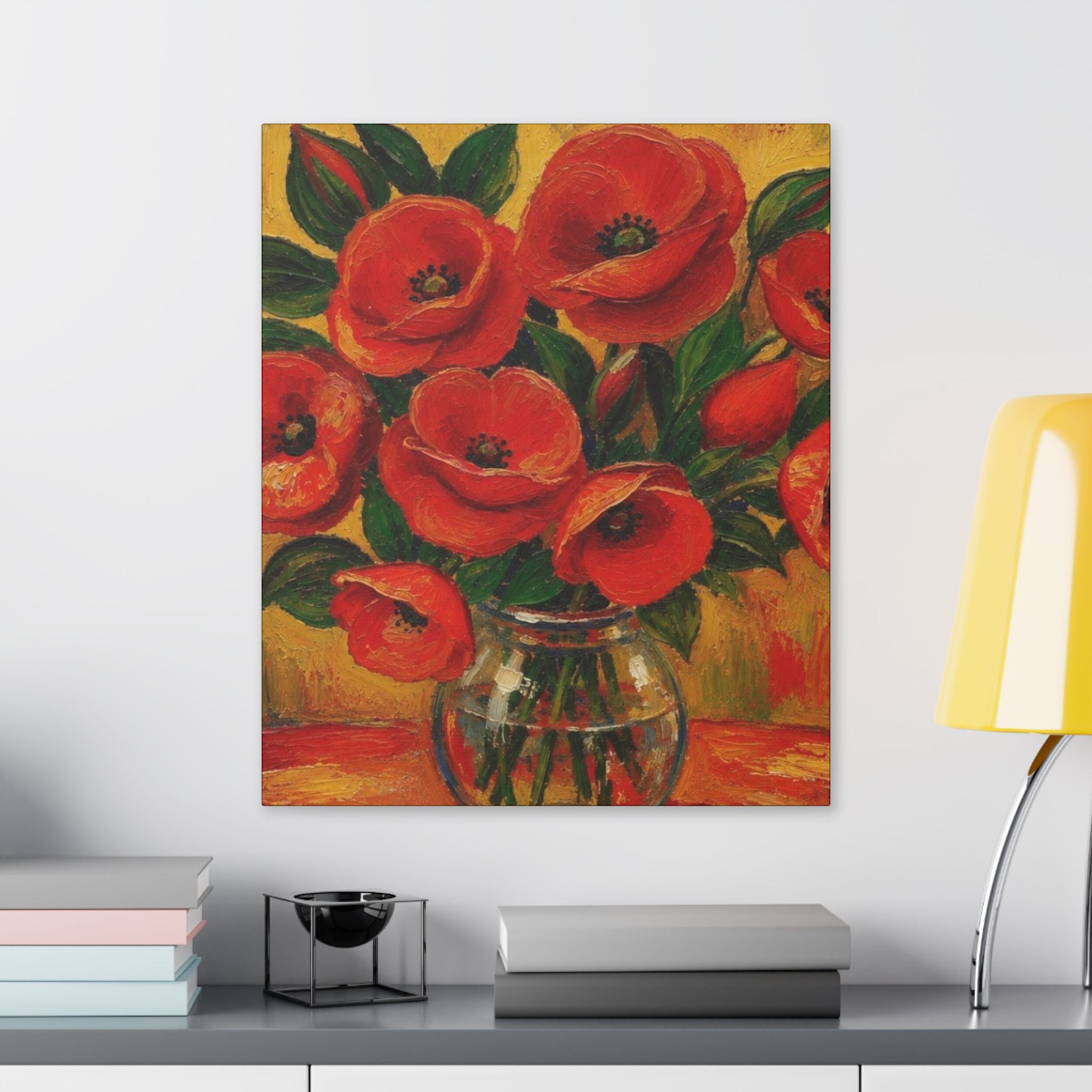 Crimson Poppies in Golden Light  Classic Stretched Canvas