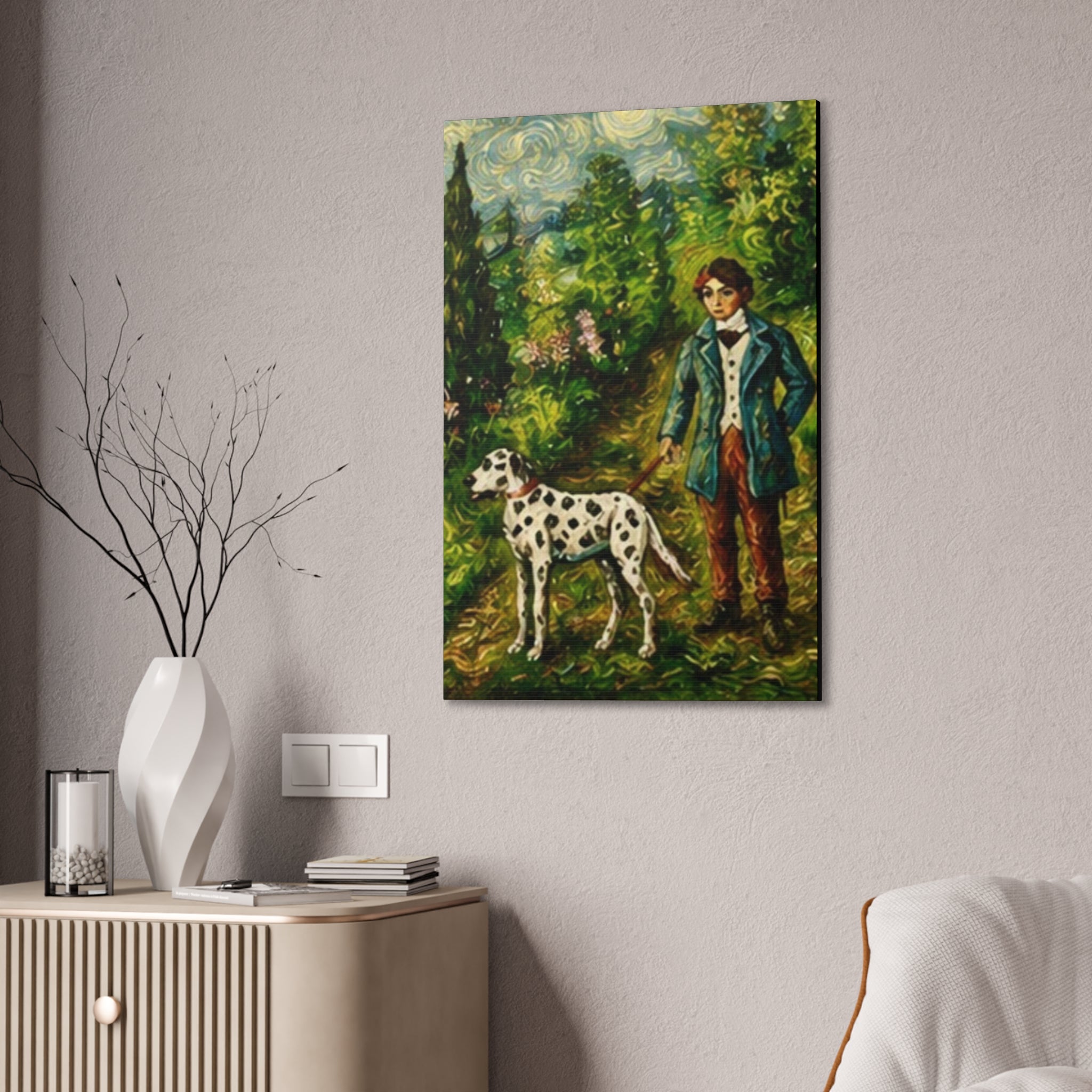The Young Handler  Dalmatian Garden Stroll Art Print