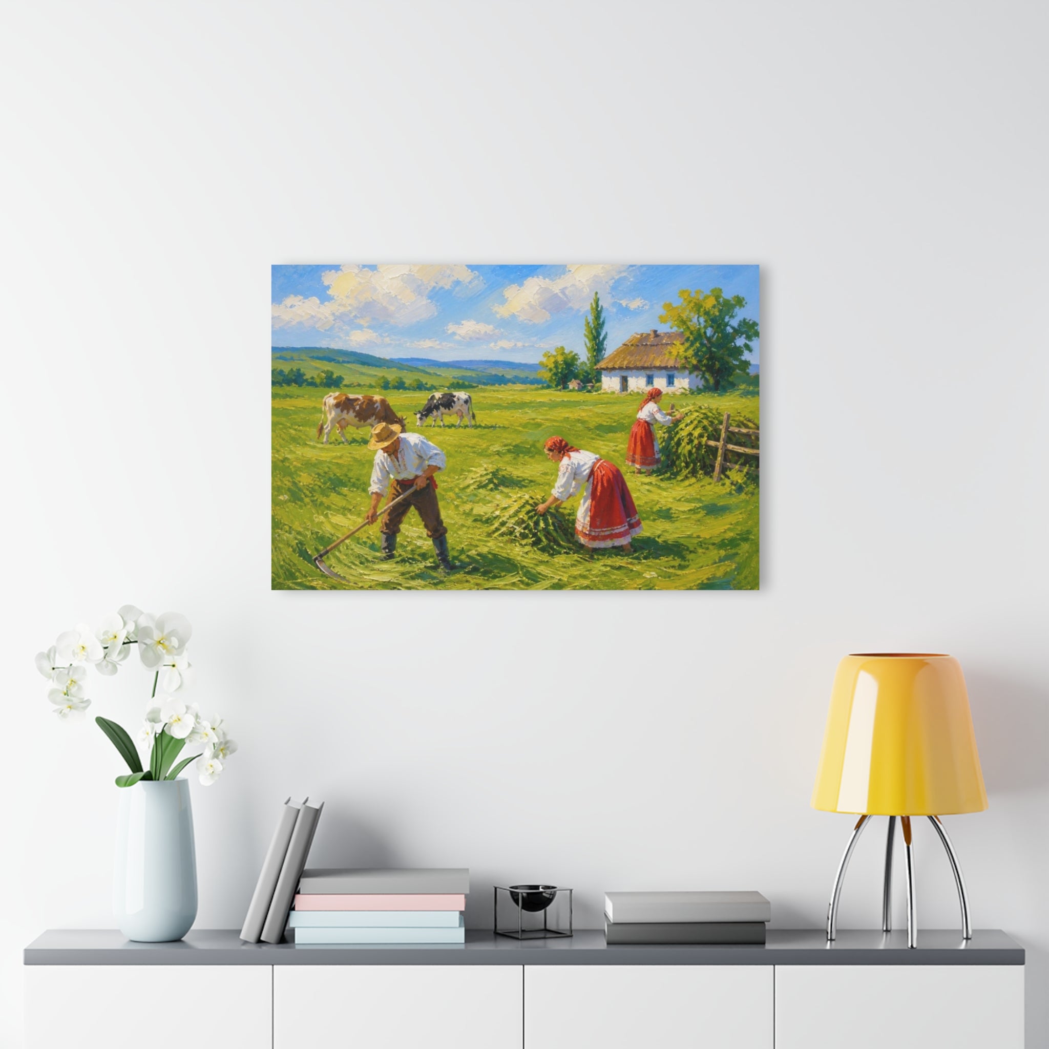 Golden Harvest Days – Peaceful Countryside Farm Canvas Art  Acrylic Prints (French Cleat Hanging)