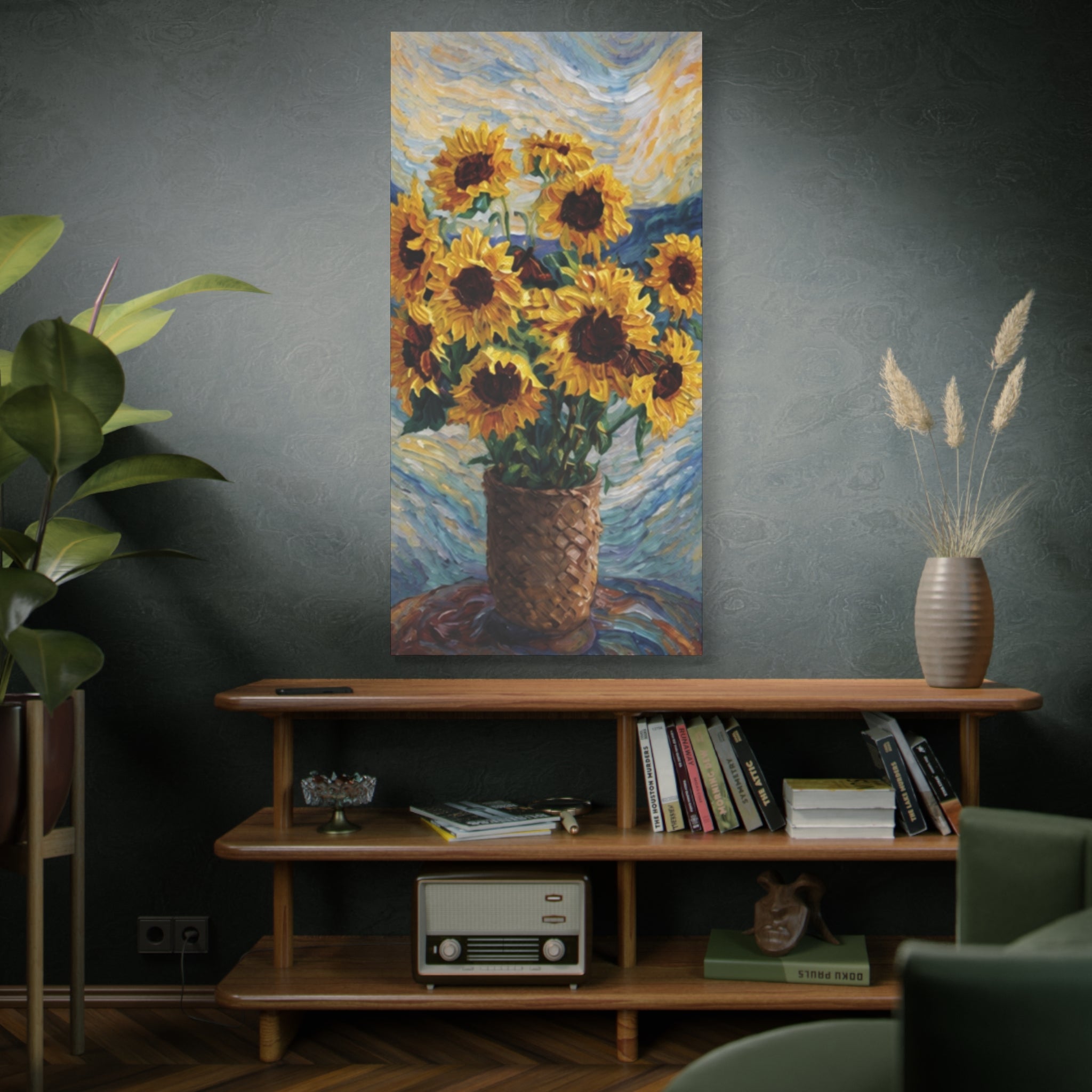 Sunflowers Beneath a Whirling Sky  Matte Canvas, Stretched, 1.25"
