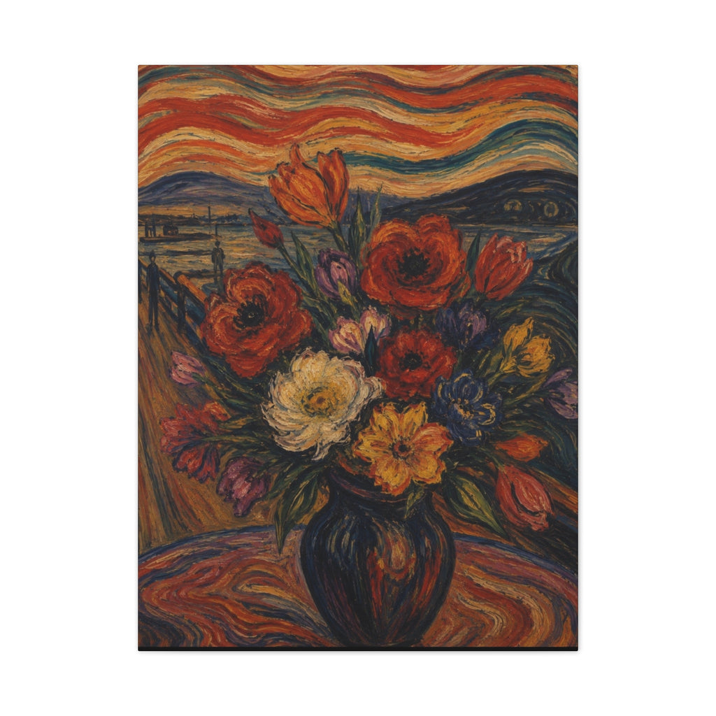 Whispers of the Evening Sky – Expressionist Floral Bouquet Canvas Art