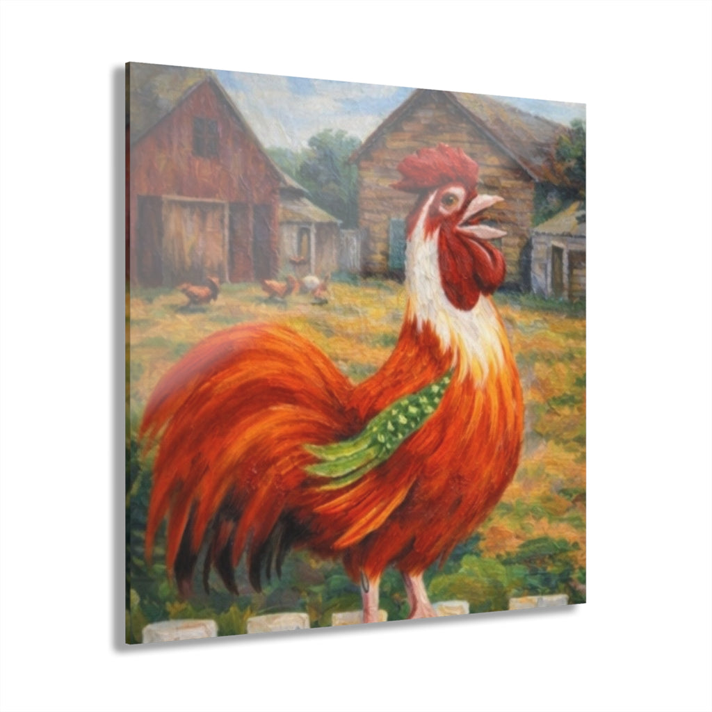 Morning Crow – Rustic Farm Rooster Canvas Art Acrylic Prints (French Cleat Hanging)